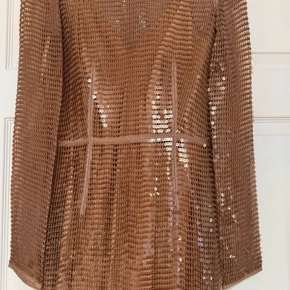New $6500 Burberry Embellished Mesh Seguin Cocktail Dress Bronze